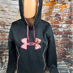 Under Armour Womens Hoodie‎ Black Pink Camo Large Realtree Loose Storm Polyester
